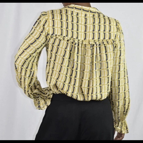 Maeve Anthropologie Fredericka Dog Blouse Top Size 2 Yellow Blue Dachshund - Picture 2 of 10